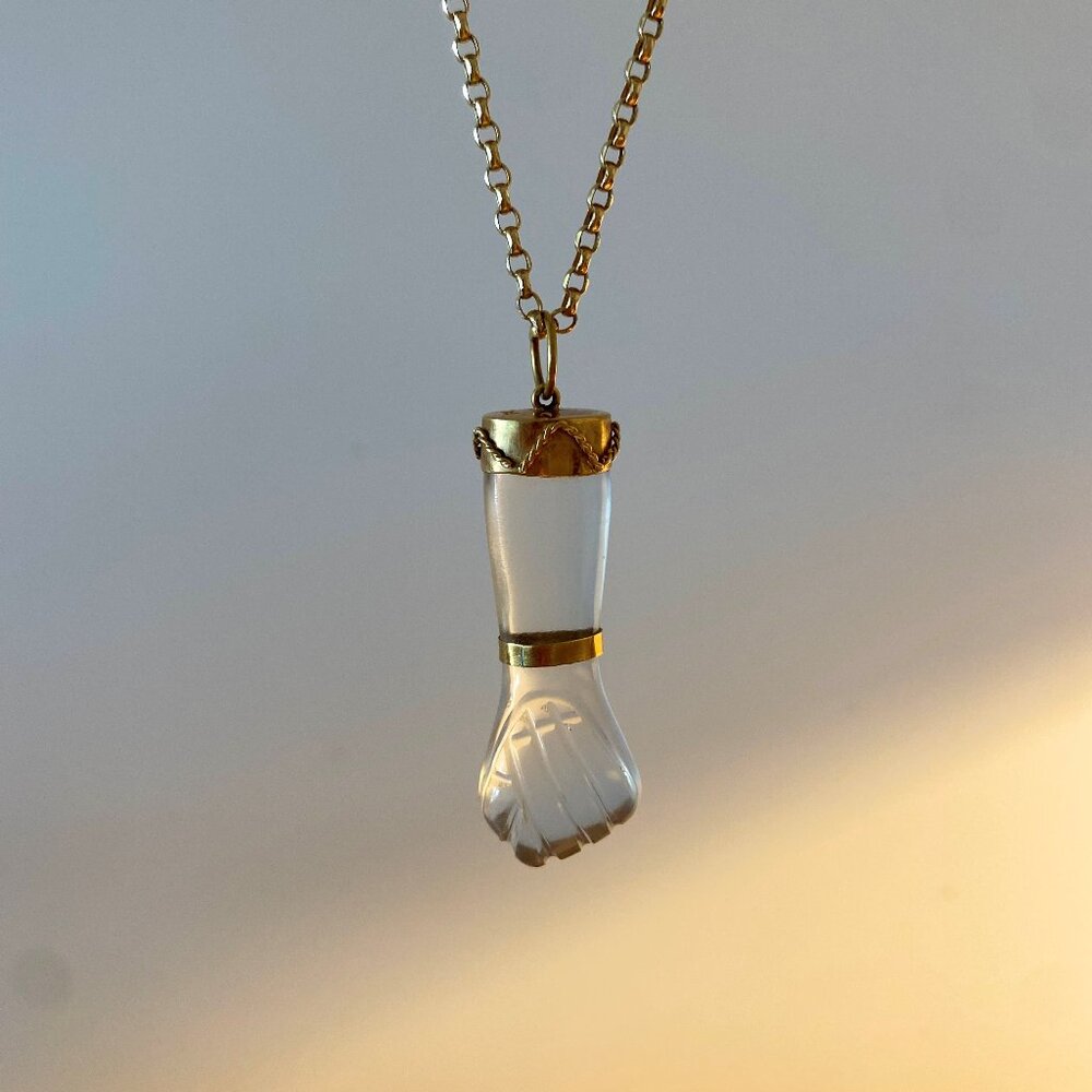 Vintage Figa Fist Quartz with 18k Gold Charm - PENDANT ONLY